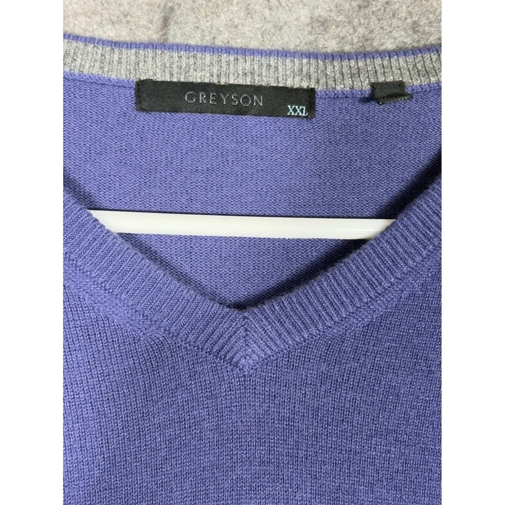 Greyson Mens Purple‎ Merino Wool Blend V-Neck Sweater Size XXL Long Sleeve Knit